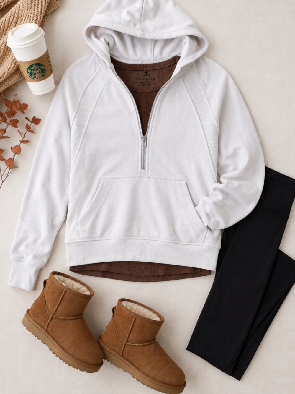 Danskin White Oversized Half-Zip Hoodie Pullover – Small